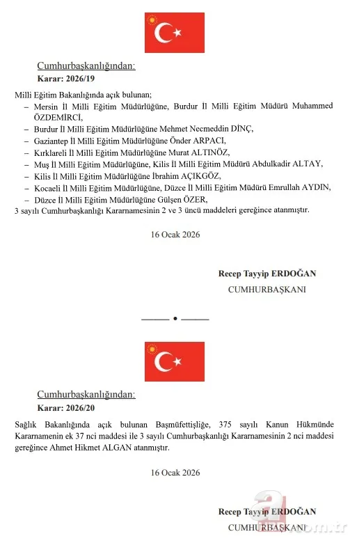 Bazı bakanlık ve kurumlarda görev değişikliği! Atama Kararları Resmi Gazete'de 9