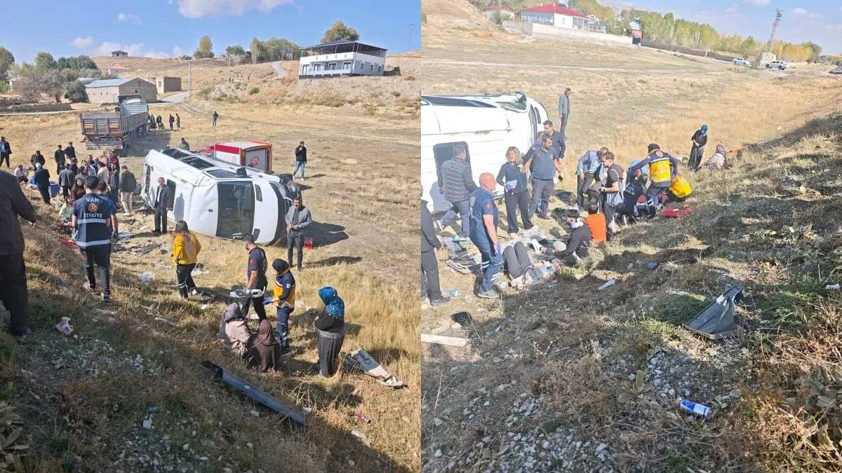 Van’da TIR ile çarpışan yolcu minibüsü şarampole yuvarlandı: 1’i ağır 11 yaralı