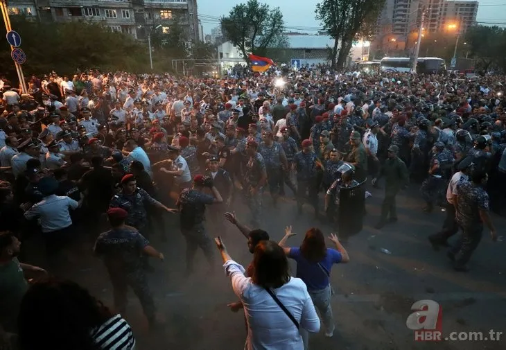 Ermenistan karıştı! Paşinyan’ın evine yürümek isteyen protestoculara sert müdahale
