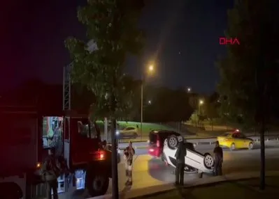 Şişli’de kaldırıma çarpan araç takla attı