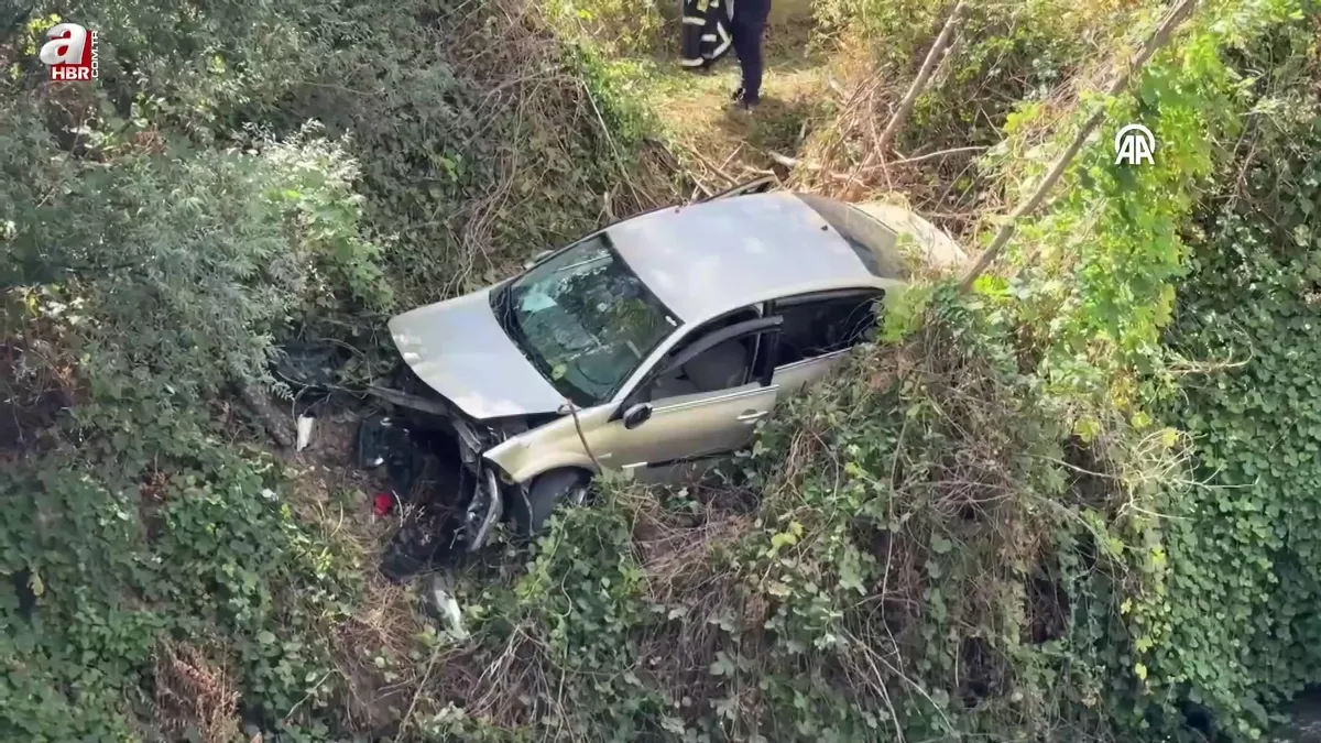 Tekerinin kopması sonucu dere yatağına düşen araçtaki 2 kişi yaralandı