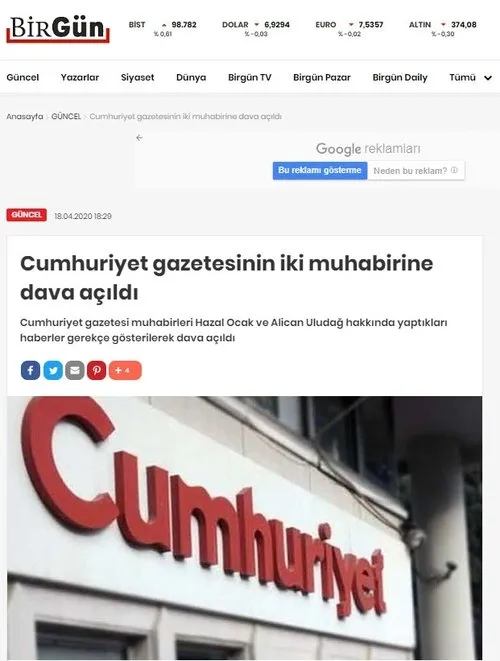 Son dakika: Cumhuriyet Gazetesi muhabiri Alican Uludağ ve Sorumlu Yazıişleri Müdürü Olcay Büyüktaş Akça hakkında iddianame