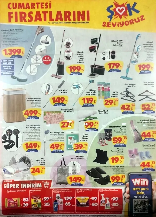 ŞOK 13 Ocak aktüel ürünler kataloğu! ŞOK’ta Singer Tiftik Makinesi 249 TL, Kadın / Erkek Gondol Terlik 64,95 TL, Kadın Uyku Çorabı 27,95 TL’ye satışta