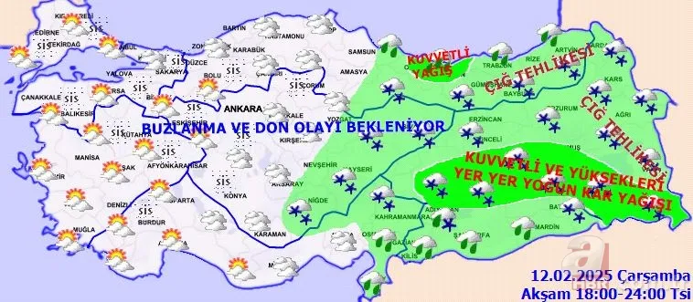Kar yağışına 3 gün ara! Meteoroloji 16 il için sarı alarm verdi: Buzlanma, çığ ve don... 14