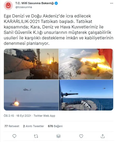 Son dakika: MSB görüntüleri paylaştı! Ege Denizi ve Doğu Akdeniz'de 'Kararlılık-2021' tatbikatı - 2