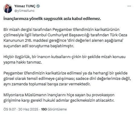 BAKAN TUNÇ: SORUŞTURMA BAŞLATILDI