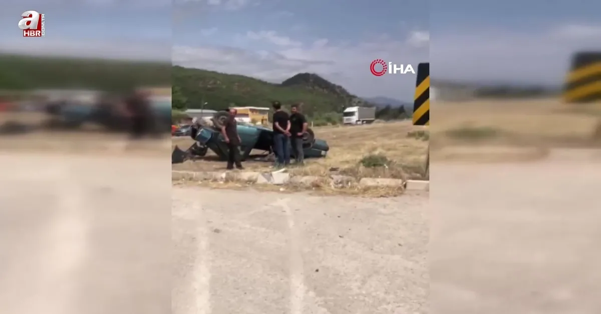 Ters dönen otomobilden sağ kurtuldu