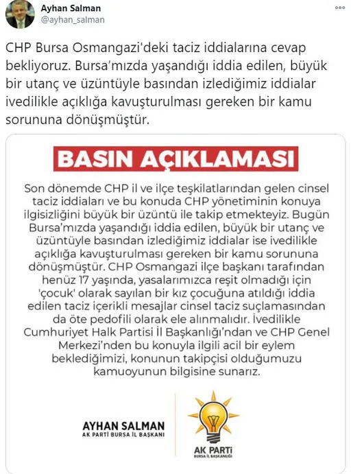 Son dakika... CHP ilçe başkanı ’17 yaşındaki kıza taciz’ skandalının ardından istifa etti