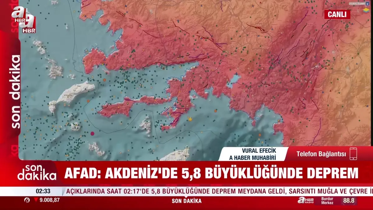 Akdeniz'de 5.8 büyüklüğünde deprem