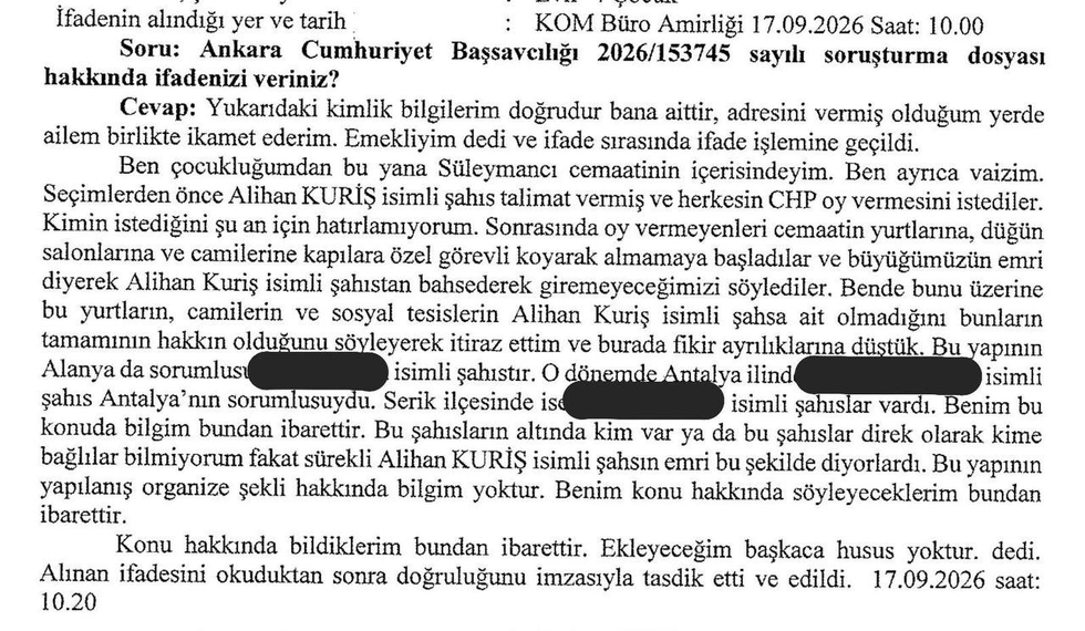 alihan-kuris-suc-orgutu-taniklardan-carpici-ifadeler-chpye-oy-vermeyenler-aforoz-edildi-1789891581935.jpeg Tanıkların ifadelerinde, kendilerine Alihan Kuriş'in adının verildiğini söylemeleri dikkat çekti.