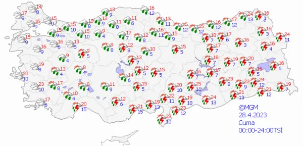 1682267158715.png Kuvvetli sağanak kapıya dayandı! Yurt geneline sağanak yağış uyarısı! Meteoroloji duyurdu... İstanbul Ankara İzmir hava durumu - 7