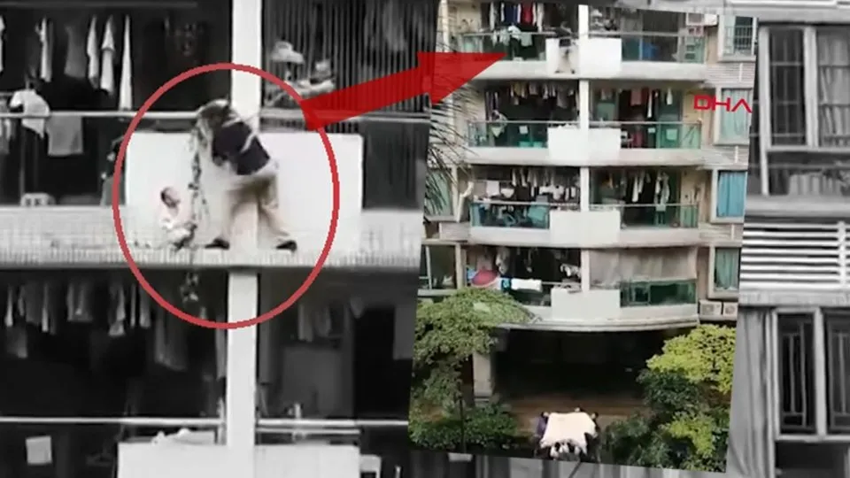 Yürekleri ağza getiren an! 2 yaşındaki çocuk balkonda mahsur kaldı |Video