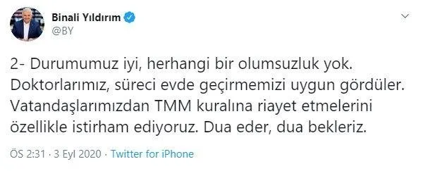Binali Yıldırım koronavirüse yakalandı! İşte ilk açıklama...