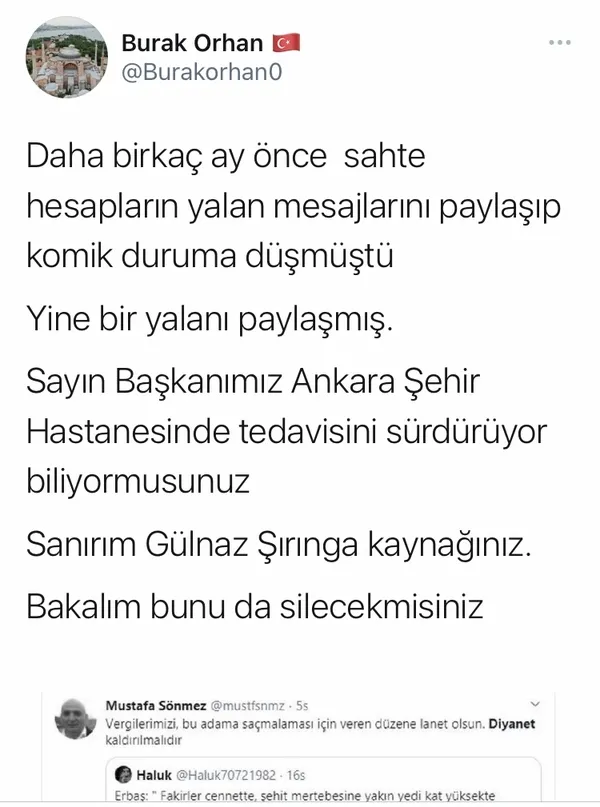 Diyanet İşleri Başkanı Ali Erbaş üzerinden algı operasyonu! İşte Kovid-19 tedavisi sürerken yalan paylaşımda bulunan ekip