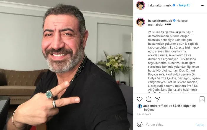 Hastaneden taburcu olan Hakan Altun'dan sevenlerine mesaj