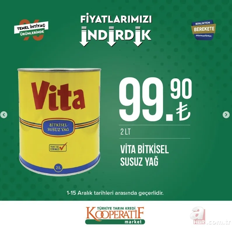 Tarım Kredi Market İNDİRİMLİ FİYAT LİSTESİ! 21,90 TL'den başlayan fiyatlar! Hafta sonu geldi sepetler dolup taşacak! Ayçiçek yağı, tuvalet kağıdı, mercimek, pirinç... 12