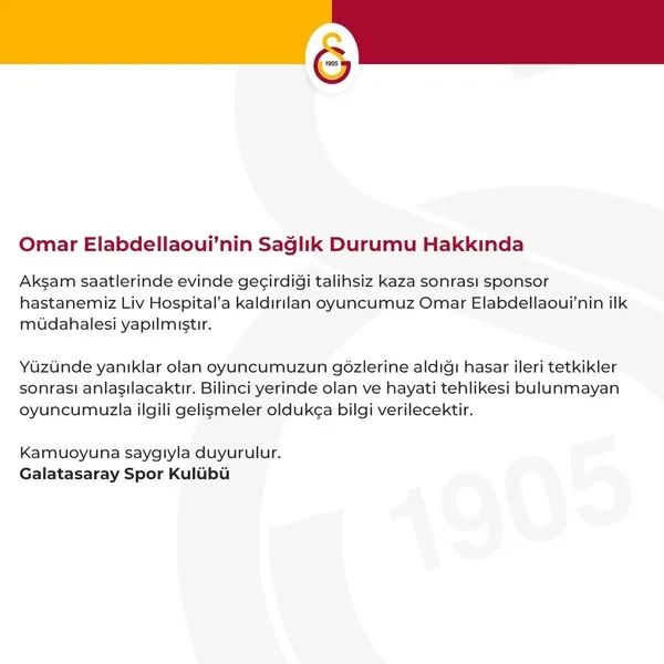 Son dakika: Galatasaray’da Omar Elabdellaoui hastaneye kaldırıldı! Havai fişek elinde patladı