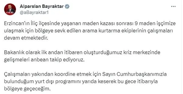 Erzincan’da maden faciasında heyelan | Bakan Yerlikaya son durumu açıkladı