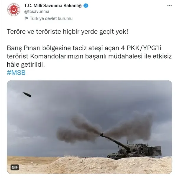 Son dakika: MSB duyurdu! Barış Pınarı bölgesinde 4 PKK/YPG’li etkisiz hale getirildi