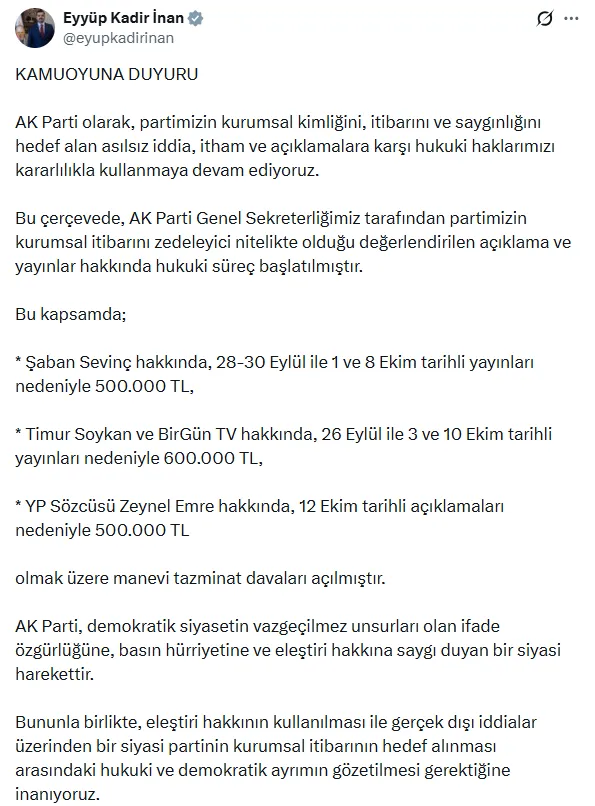 AK Parti Genel Sekreteri Eyyüp Kadir İnan