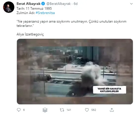 Son dakika: Hazine ve Maliye Bakanı Berat Albayrak'tan Srebrenitsa paylaşımı: Ne yaparsanız yapın ama unutmayın - 1