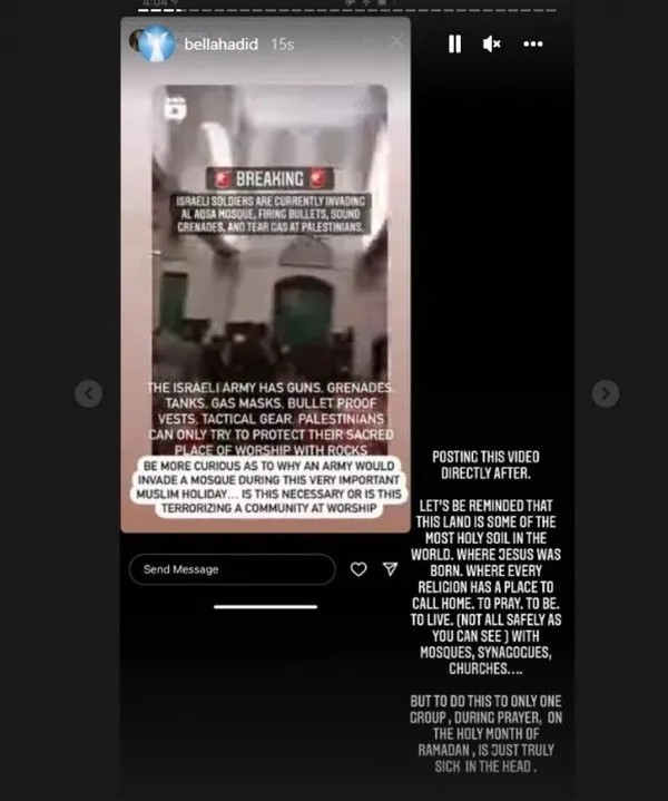 Instagram’dan Bella Hadid’e Filistin engeli! İsrail lobisi Filistin’e destek paylaşımlarını sansürletti