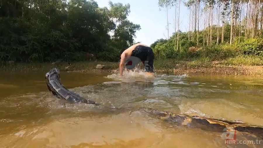 Dev anakonda yılanı nehirde yüzen gençlere saldırdı! Korku dolu anlar görüntülendi 11