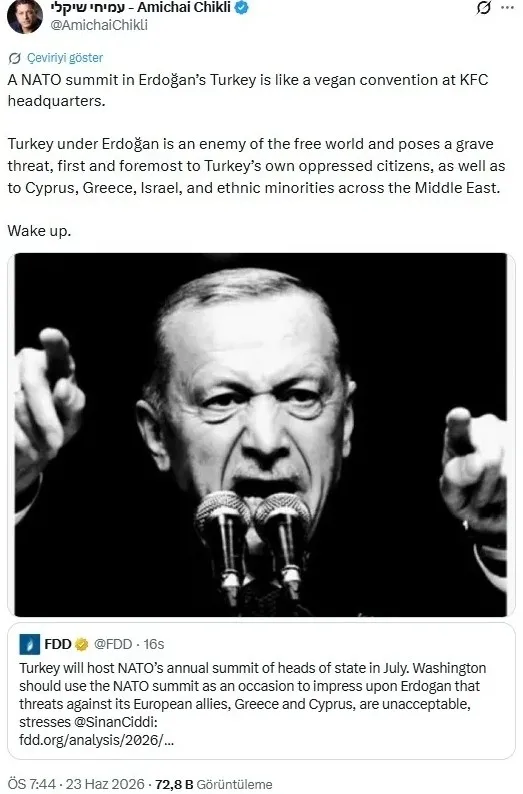 Chikli'nin sosyal medya paylaşımı (/X)