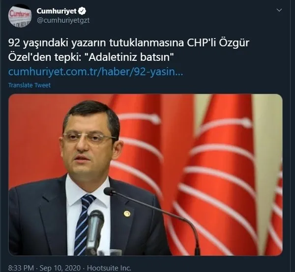Cumhuriyet'in "92 yaşındaki yazar siyasilere hakaret ettiği iddiasıyla tutuklandı" haberine başsavcılıktan yalanlama - 1