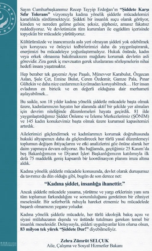 Aile, Çalışma ve Sosyal Hizmetler Bakanı Selçuk'tan kadına şiddet mesajı - 2
