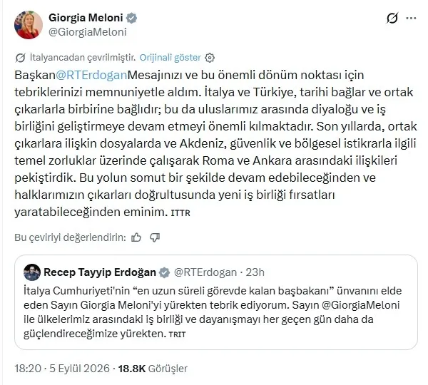 baskan-erdogandan-meloniye-tebrik-italyadan-ankaraya-tesekkur-1788623233640.jpeg Başkan Erdoğan’dan Meloni’ye tebrik: İtalya’dan Ankara’ya teşekkür - 1