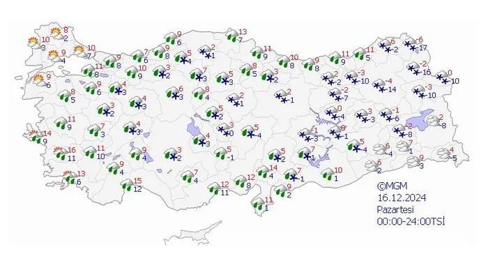 16 Aralık Pazartesi hava tahmin raporu