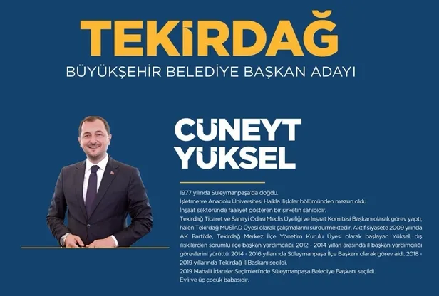 AK Parti Tekirdağ Büyükşehir Belediyesi başkan adayı belli oldu! 31 Mart 2024 Tekirdağ AK Parti MHP CHP İYİ Parti yerel seçim belediye başkan adayları listesi