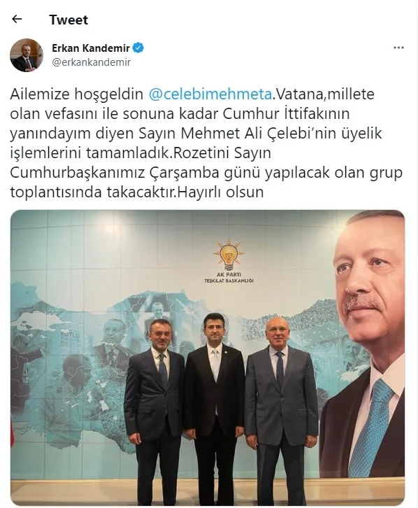 Son dakika: Mehmet Ali Çelebi AK Parti’ye katıldı