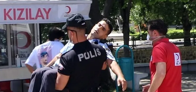 Gaziantep’te 19 Mayıs programında bayılan zabıtayı polis memuru kucağında taşıdı