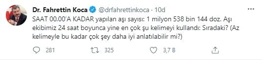 Sağlık Bakanı Fahrettin Koca’dan son dakika aşı duyurusu! Son 24 saatte yapılan doz miktarı 1,5 milyonu geçti
