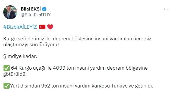 THY milletin yanında! Deprem bölgesine tonlarca yardım malzemesi taşıdı