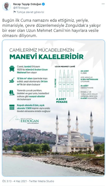Son dakika: Uzun Mehmet Camii’nin açılışını Başkan Erdoğan yaptı! Şimdiden Zonguldak’ın simgesi oldu