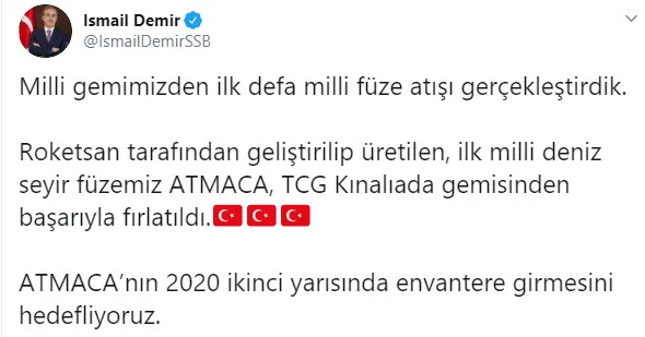 İlk milli deniz seyir füzemiz ATMACA fırlatıldı