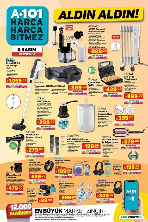 A101 21 Kasım aktüel ürünler kataloğu yayınladı! A101 afişinde Elektrikli ısıtıcı 439 TL, Saç düzleştirici 179 TL, Samsung Cyclone Süpürge 2.799 TL’den satışa sunuluyor