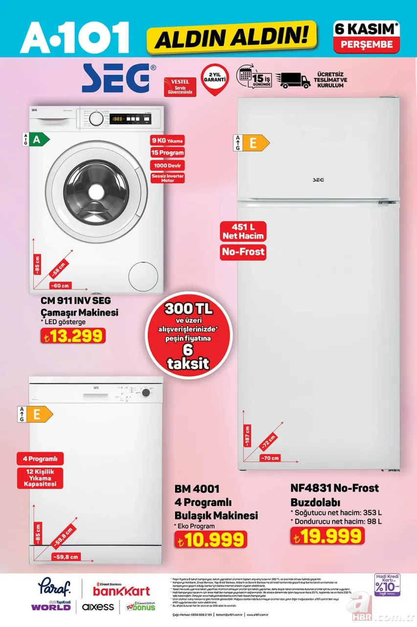 A101 indirimleri başlıyor! 6 Kasım’da hangi ürünler indirimde? Çamaşır makinesi, buzdolabı, perde… 8