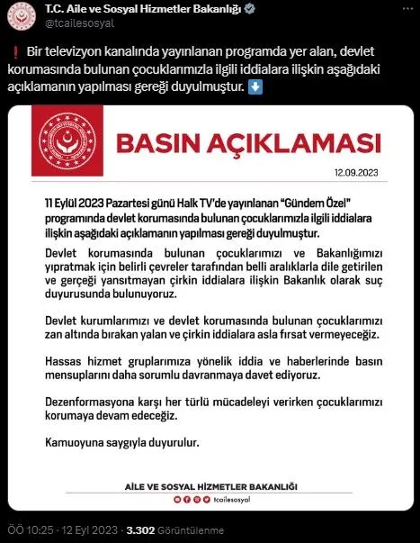 Aile ve Sosyal Hizmetler Bakanlığından Halk TV'nin iftirasına sert tepki! Suç duyurusunda bulunulacak - 1