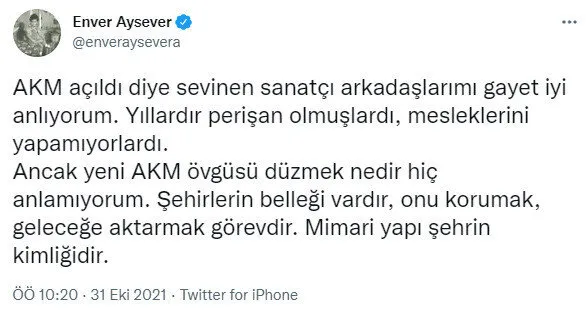 CHP yandaşı Enver Aysever’in AKM hazımsızlığı: Nasıl översiniz?