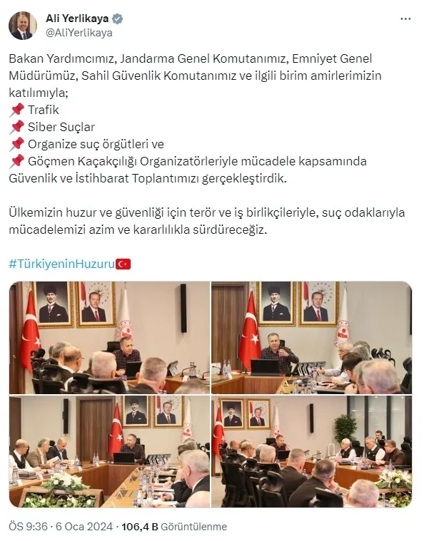 Güvenlik, İstihbarat ve Koordinasyon Toplantısı gerçekleştirildi: ‘Terör ve iş birlikçileriyle mücadele’ mesajı