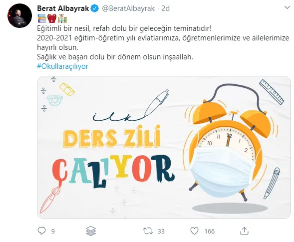 Son dakika: Hazine ve Maliye Bakanı Berat Albayrak’tan 2020-2021 eğitim-öğretim yılı mesajı