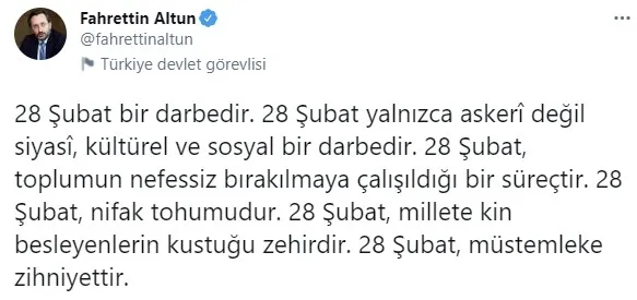 Son dakika: Fahrettin Altun’dan 28 Şubat darbedir açıklaması