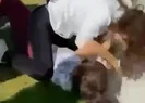 Liseli kızların saç saça baş başa kavgası kamerada