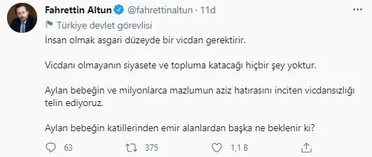 1618942390964.jpg Fahrettin Altun'dan CHP'li Canan Kaftancıoğlu'na Aylan Kurdi tepkisi! "Aylan bebeğin katillerinden emir alanlardan başka ne beklenir ki?" - 2