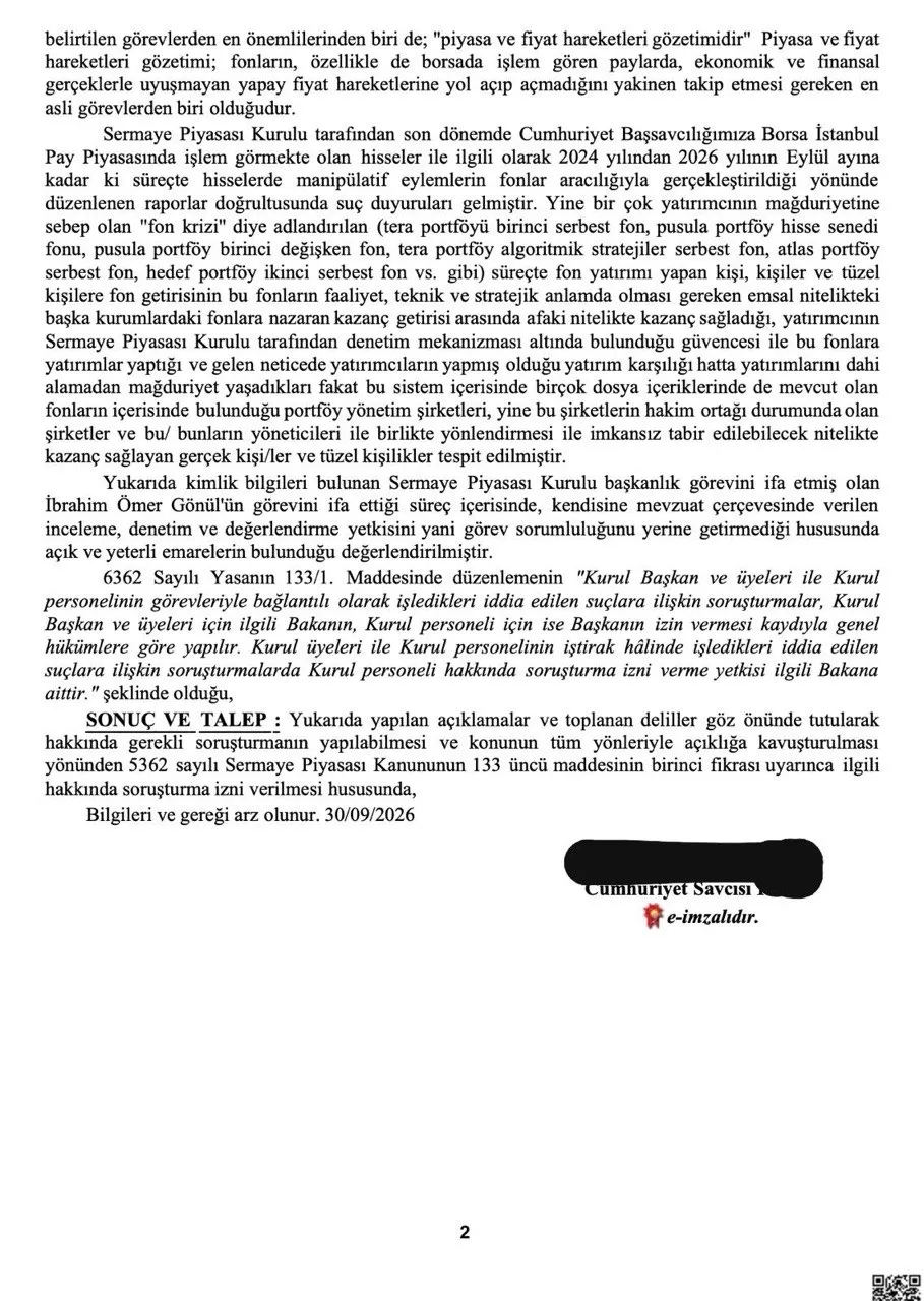 Fon soruşturmasında yeni gelişme: Eski SPK Başkanı İbrahim Ömer Gönül'e soruşturma izni talebi - 2