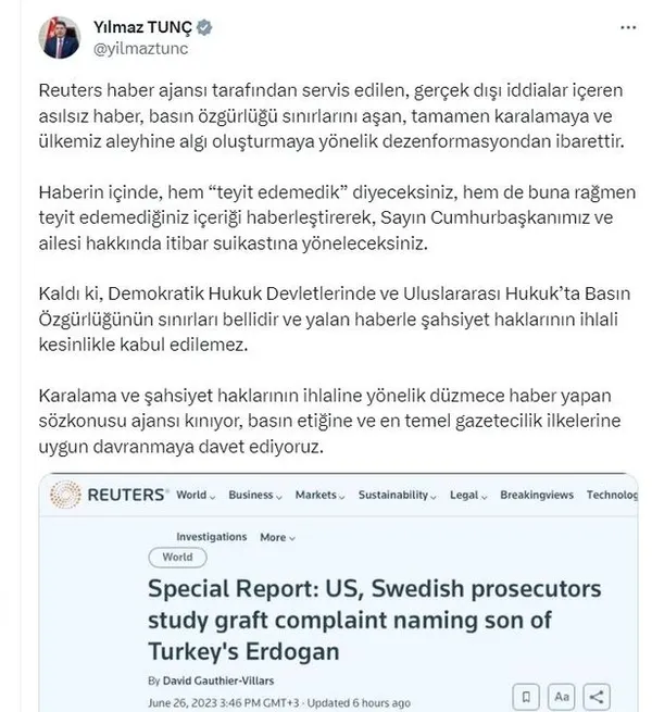 Batı medyasından yeni algı operasyonu! İletişim Başkanı Fahrettin Altun’dan tetikçi medya kuruluşu Reuters’ın mesnetsiz iddialarına cevap